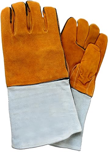 Buildingshop Welding Gloves & Safety Glasses with Split Leather WelderHeat Cut&Tear Resistant Welding Gloves Welding Helmet (Size - 20)