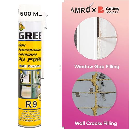 Buildingshop GREE AMRO Expansion PU Foam Straw Type Manual Use DIY Polyurethane Foam Spray - 500 ml Fills Gaps Easily