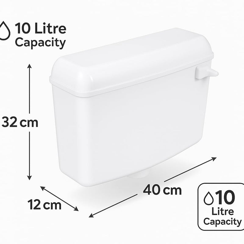 10 Liter Wall Mounted Flush Tank for Toilet | Side Lever, White - Image 2