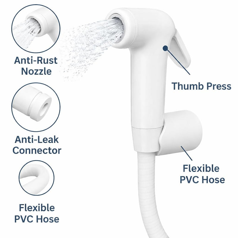 BUILDINGSHOP White ABS Health Faucet Jet Spray for Toilet,Leakproof, Wall-Mountable(1.5 Meter)