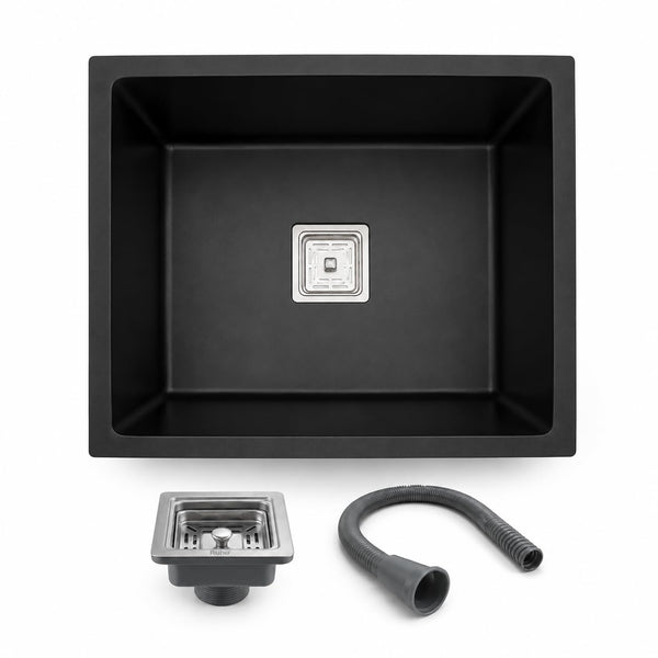 BUILDINGSHOP Deep Black Quartz Kitchen Sink, Sparkle Nero Finish with Reflective Flecks, Premium Single Bowl Sink, 9-Inch Deep, Scratch & Stain Resistant, Multiple Size Options