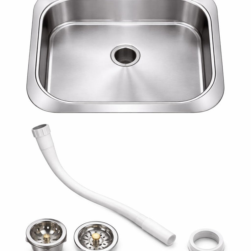 BUILDINGSHOP Premium Stainless Steel Kitchen Sink Combo Set with Drain Strainer,Waste pipe & Waste Coupling, Heavy Duty Single Bowl Sink, Rust-Proof, Deep Basin, Easy Drainage