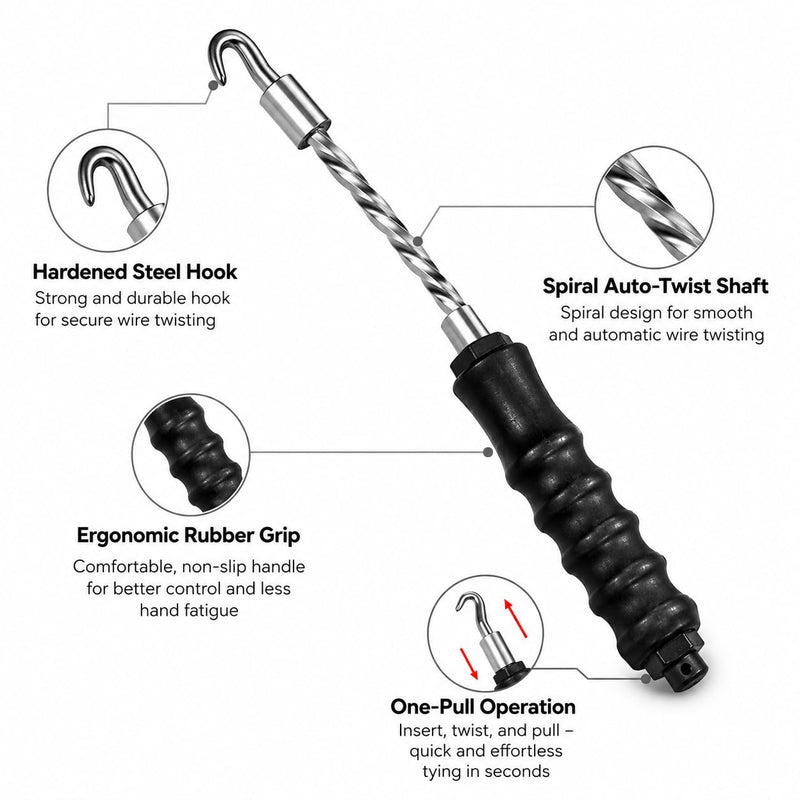 BUILDINGSHOP Rebar Wire Twister Tool for Construction — Semi Automatic Fast Hook Metal Wire Tying and Pulling Tool, Alloy Steel with Rubber Grip for Rebar Binding, Fencing, Concrete Slab Work