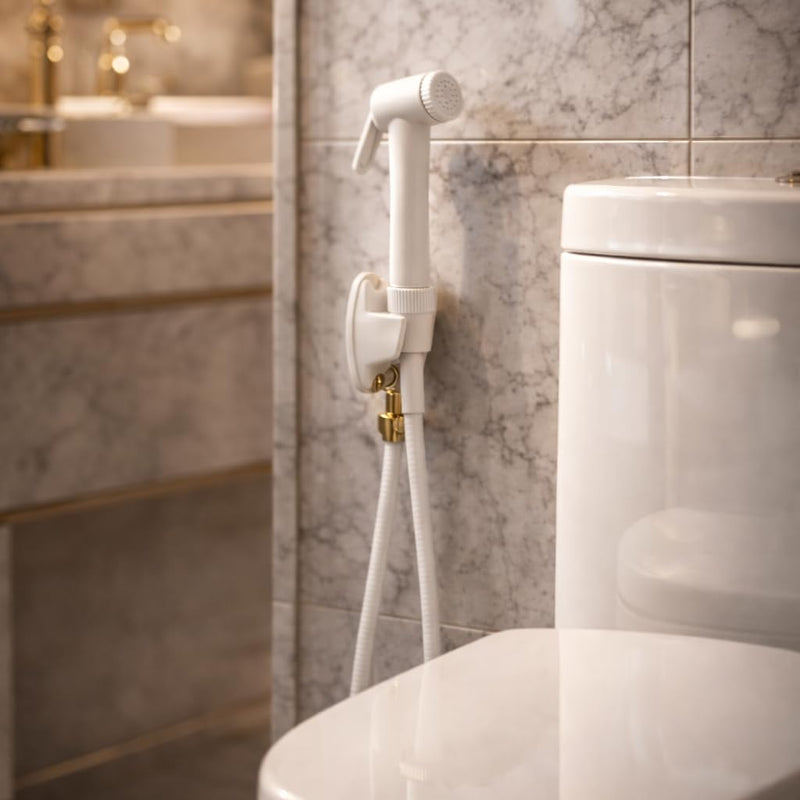 BUILDINGSHOP White ABS Health Faucet Jet Spray for Toilet,Leakproof, Wall-Mountable(1 Meter)