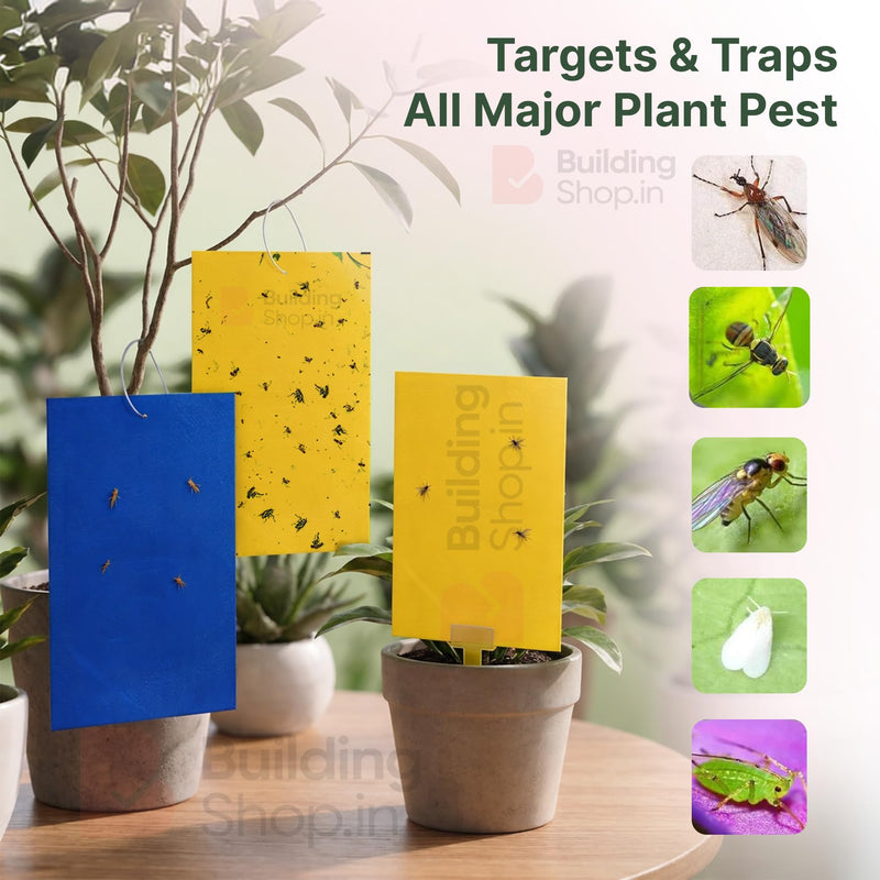 BUILDINGSHOP Sticky Traps for Plants, Yellow and Blue, 15x20cm Double-Sided, Waterproof, Non-Toxic Insect Catcher for Indoor and Outdoor Use