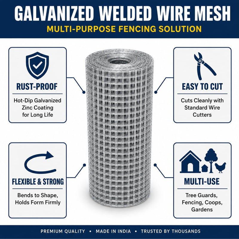 BUILDINGSHOP Galvanized Wire Mesh Fencing Roll Kit with Cutter & Cable Ties, Heavy Duty Metal Fence Mesh for Garden Fencing, Chicken Coop, Tree Guard, Plant Support & DIY Use