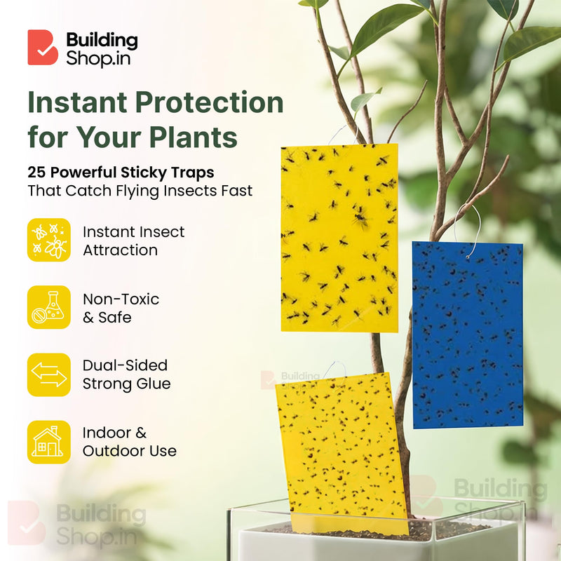 BUILDINGSHOP Sticky Traps for Plants, Yellow and Blue, 15x20cm Double-Sided, Waterproof, Non-Toxic Insect Catcher for Indoor and Outdoor Use