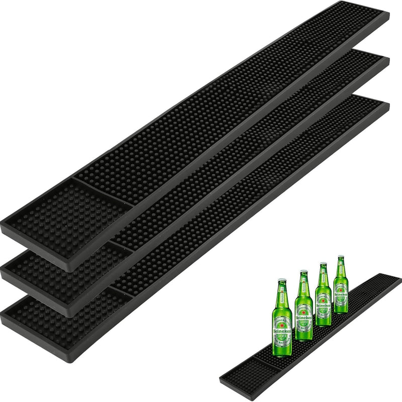 BUILDINGSHOP Black Rubber Bar Service Mat, Non-Slip Spill Drip Tray with Glass Drying Rack for Home Bar, Pub, Restaurant, Café