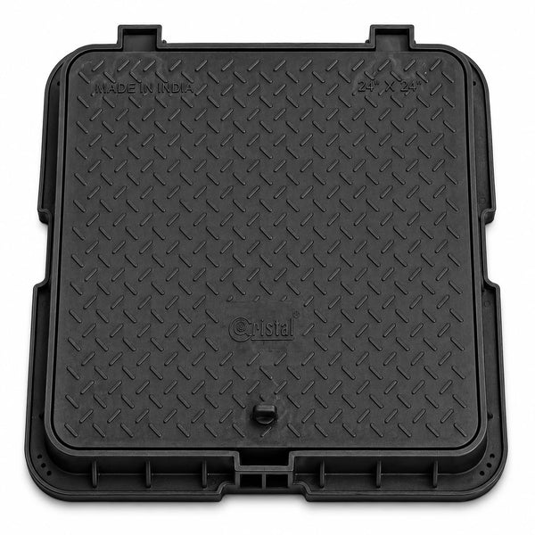 BUILDINGSHOP Black PVC Manhole Chamber Cover with Lock & Frame | Heavy Duty Floor Drain Cover | Anti-Slip Waterproof Inspection Chamber Lid for Drainage, Sewage & Underground Tanks