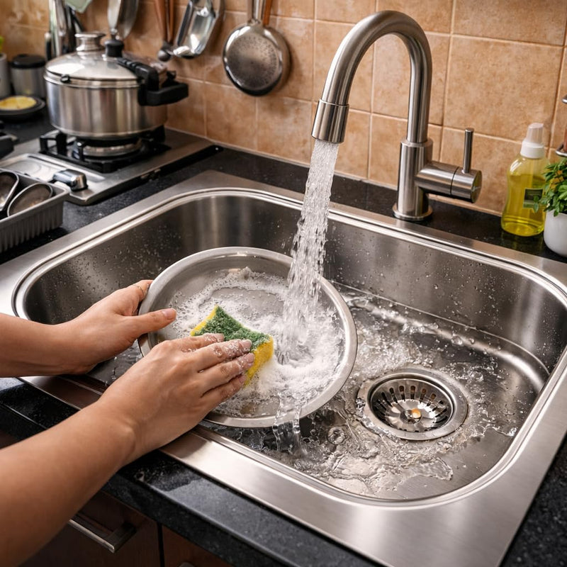 BUILDINGSHOP Premium Stainless Steel Kitchen Sink Combo Set with Drain Strainer,Waste pipe & Waste Coupling, Heavy Duty Single Bowl Sink, Rust-Proof, Deep Basin, Easy Drainage