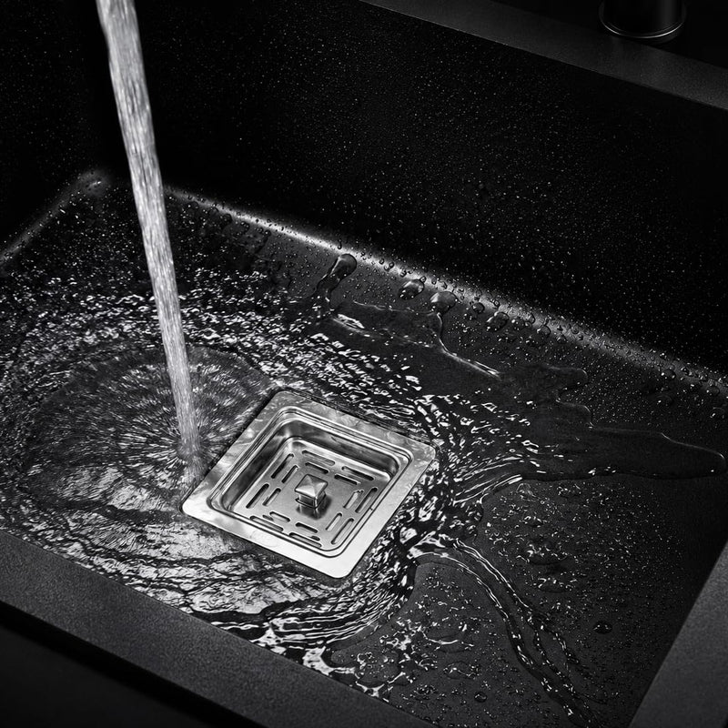 BUILDINGSHOP Deep Black Quartz Kitchen Sink, Sparkle Nero Finish with Reflective Flecks, Premium Single Bowl Sink, 9-Inch Deep, Scratch & Stain Resistant, Multiple Size Options