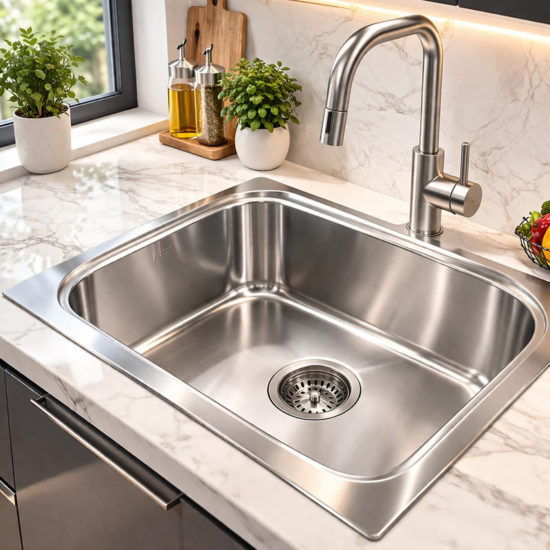 BUILDINGSHOP Premium Stainless Steel Kitchen Sink Combo Set with Drain Strainer,Waste pipe & Waste Coupling, Heavy Duty Single Bowl Sink, Rust-Proof, Deep Basin, Easy Drainage