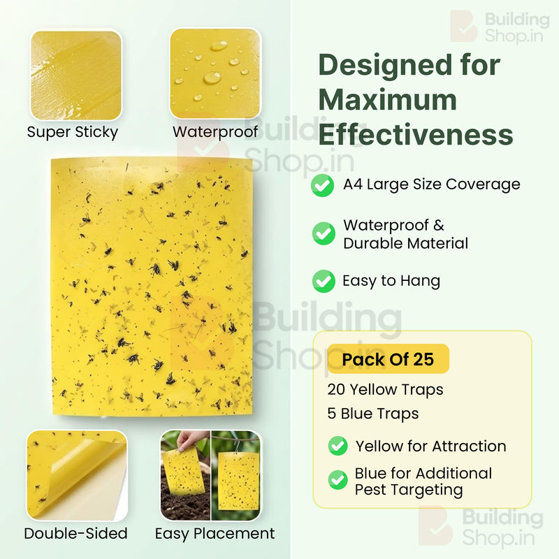 BUILDINGSHOP Sticky Traps for Plants, Yellow and Blue, 15x20cm Double-Sided, Waterproof, Non-Toxic Insect Catcher for Indoor and Outdoor Use