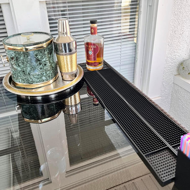 BUILDINGSHOP Black Rubber Bar Service Mat, Non-Slip Spill Drip Tray with Glass Drying Rack for Home Bar, Pub, Restaurant, Café