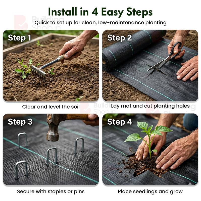 BUILDINGSHOP Weed Control Mat, Black, 110 GSM Durable Woven Landscape Fabric for Outdoor Gardening