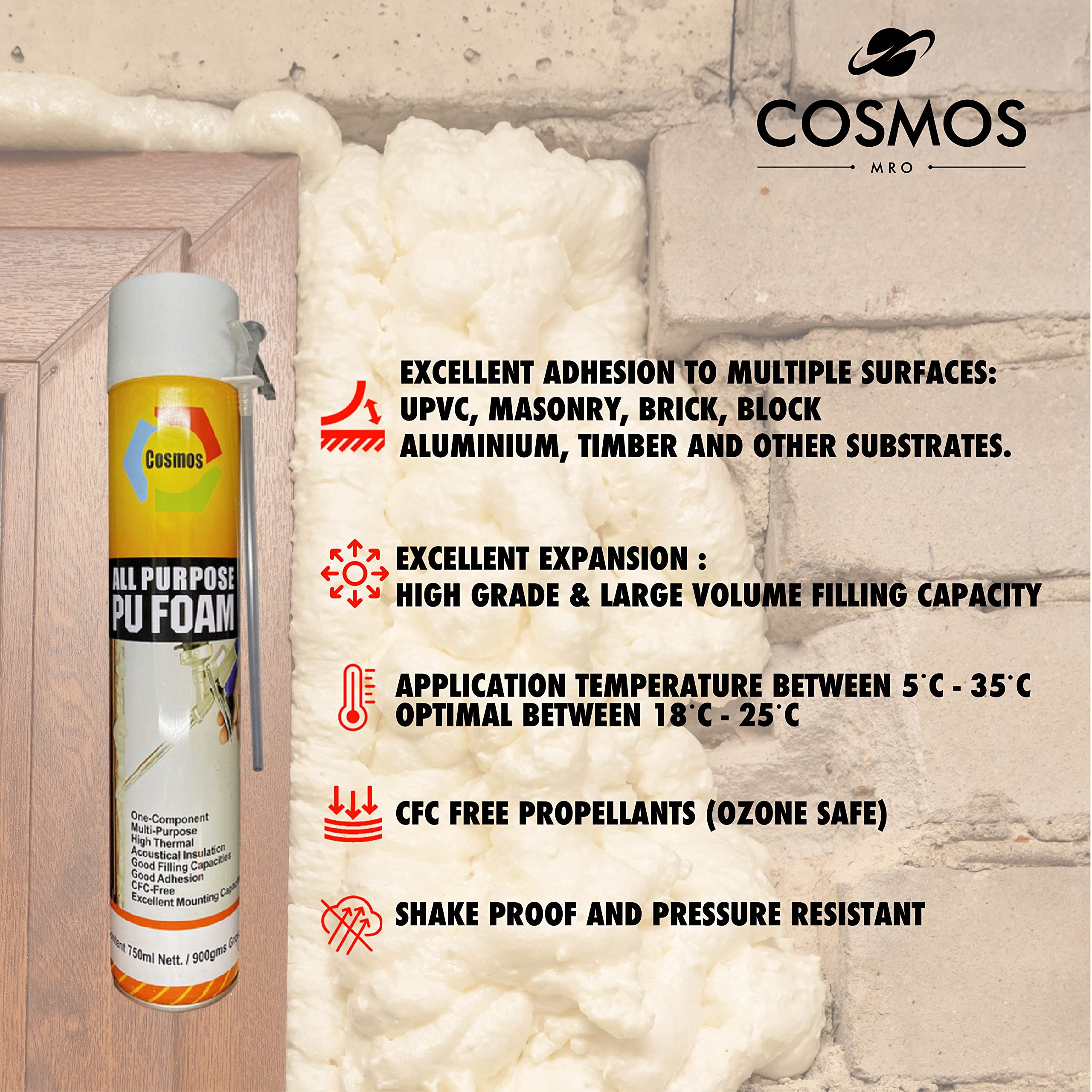 Cosmos Paints Mro - All Purpose Polyurethane Foam | Pu Foam Spray (Off-White Color, 750 Ml)