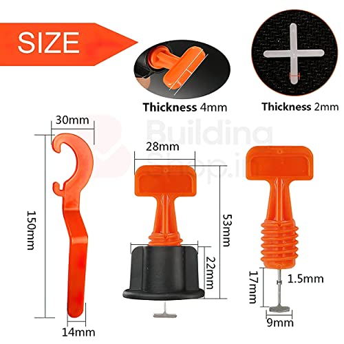 Buildingshop Tile Leveling Kit: ISO 9001 Clips, 1.5MM Needle, Floor Tiles with Mallet, 2MM Spacer, Cut-Resistant Gloves