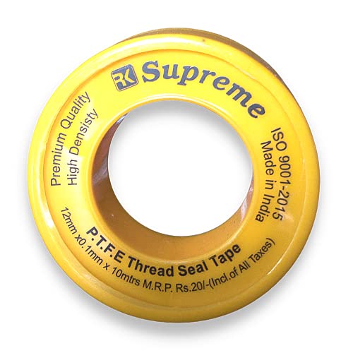 Buildingshop Supreme (Yellow/12MMX10Mtr- Pack Of 10) Teflon Tape For Plumbing/Thread/Ptfe Tape For Water/Tap Leak