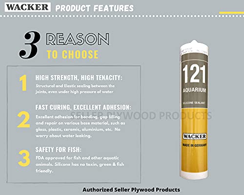 Wacker 121 Professional Aquarium, Fish Tank Sealant | Safe for Fish | Heavy Under Water Pressure & Mechanical Loads | (310ml - Clear)