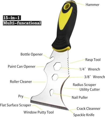 BUILDINGSHOP 16-in-1 Tool with Cut-Resistant Gloves: Versatile Wall Putty Blade for Acrylic, Wood, and Precision Painting