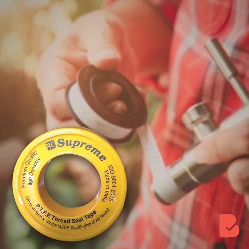 Buildingshop Supreme (Yellow/12MMX10Mtr- Pack Of 10) Teflon Tape For Plumbing/Thread/Ptfe Tape For Water/Tap Leak