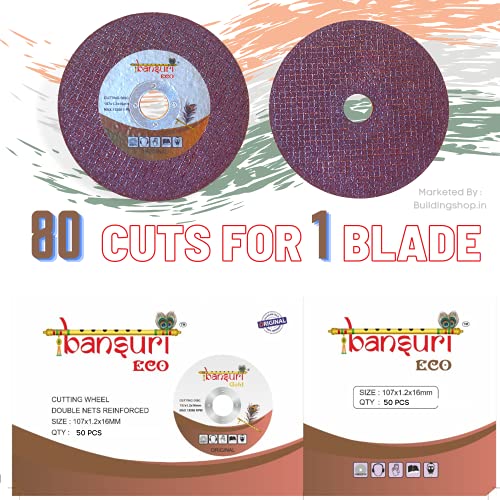 Buildingshop Bansuri Eco Cut Off/Cutting Wheel/Blade 4" For Iron/Steel/Metals Cutting (Pack Of 50)