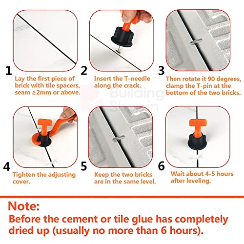 Buildingshop Tile Leveling Kit: ISO 9001 Clips, 1.5MM Needle, Floor Tiles with Mallet, 2MM Spacer, Cut-Resistant Gloves