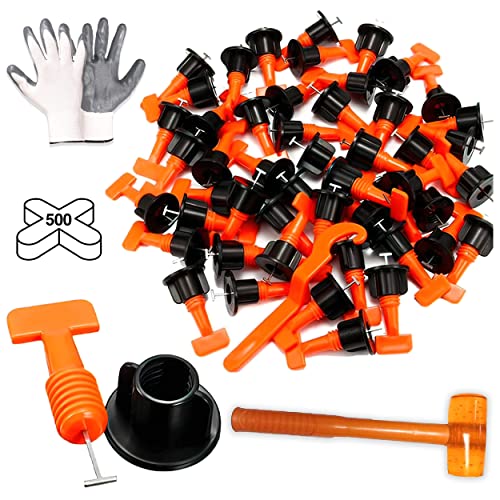 Buildingshop Tile Leveling Kit: ISO 9001 Clips, 1.5MM Needle, Floor Tiles with Mallet, 2MM Spacer, Cut-Resistant Gloves