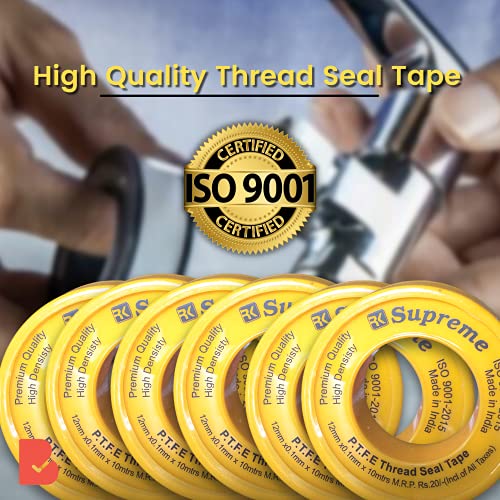 Buildingshop Supreme (Yellow/12MMX10Mtr- Pack Of 10) Teflon Tape For Plumbing/Thread/Ptfe Tape For Water/Tap Leak